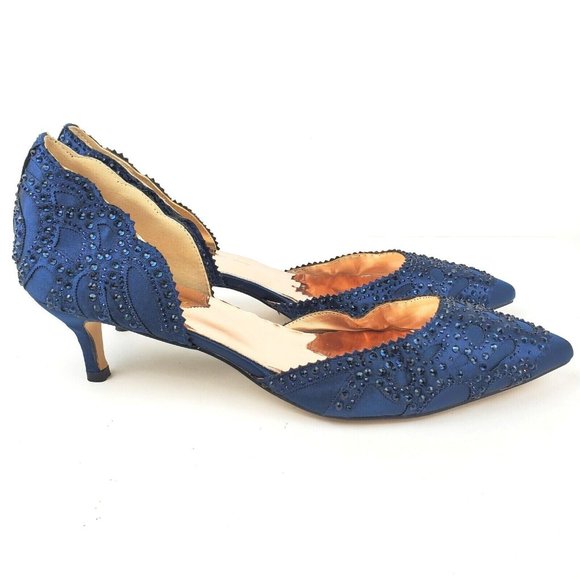 XYD Shoes - XYD Pointed Toe Navy Blue Low Heel D'Orsay Pumps Wedding Heels Rhinestone sz 12